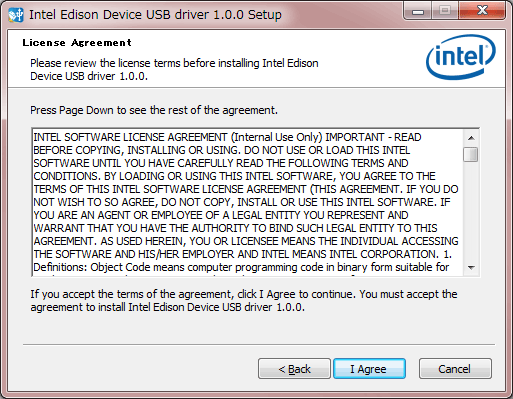 Intel Edison Device USB Driver ライセンス確認